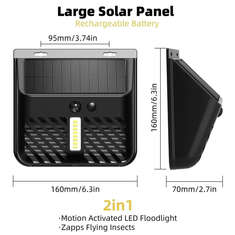 Sensor de movimento PIR Lâmpada solar contra mosquitos Repelente de insetos Material ABS contra moscas