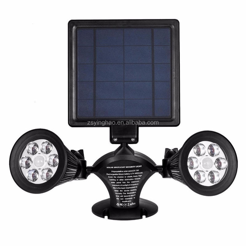 Energia solar com duas cabeças de luz dupla 12 LED luz de jardim exterior