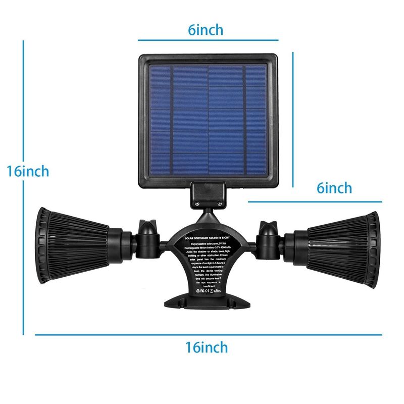 Energia solar com duas cabeças de luz dupla 12 LED luz de jardim exterior