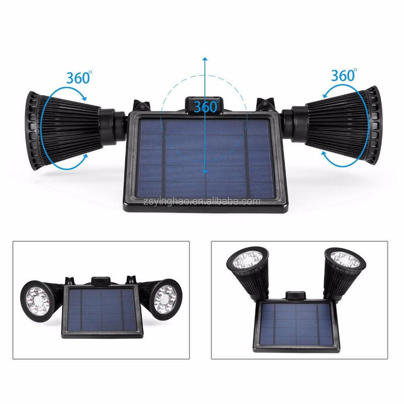 Energia solar com duas cabeças de luz dupla 12 LED luz de jardim exterior