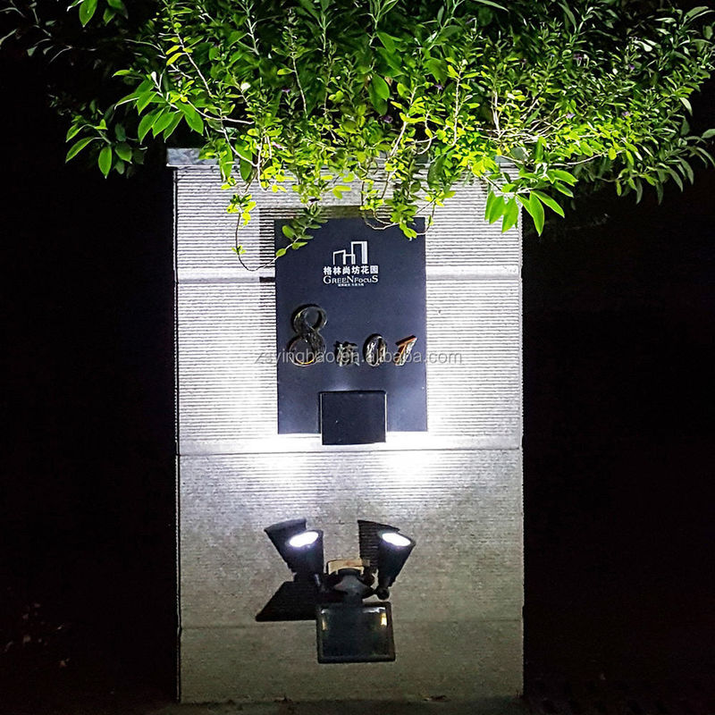 Energia solar com duas cabeças de luz dupla 12 LED luz de jardim exterior