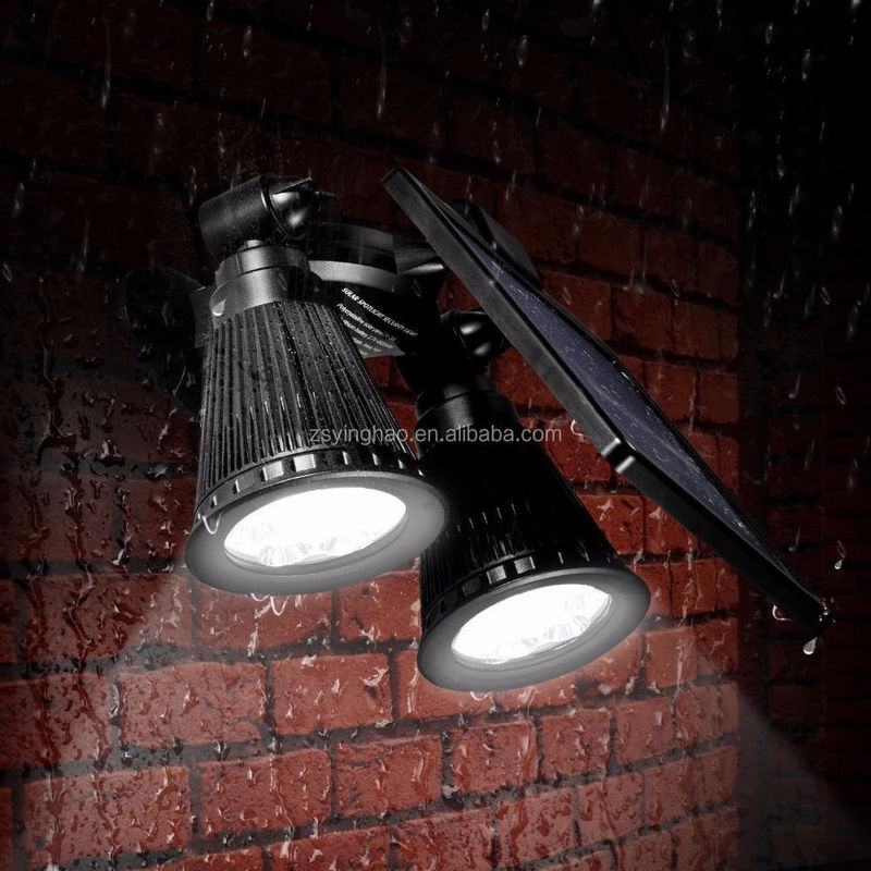 Energia solar com duas cabeças de luz dupla 12 LED luz de jardim exterior