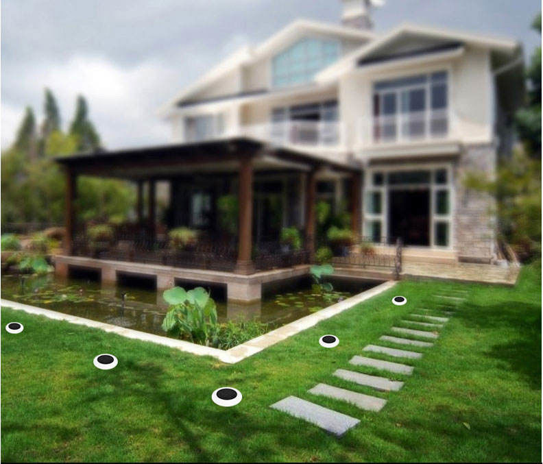 Luz de paisagem a energia solar para iluminação decorativa exterior colorida em casa de campo