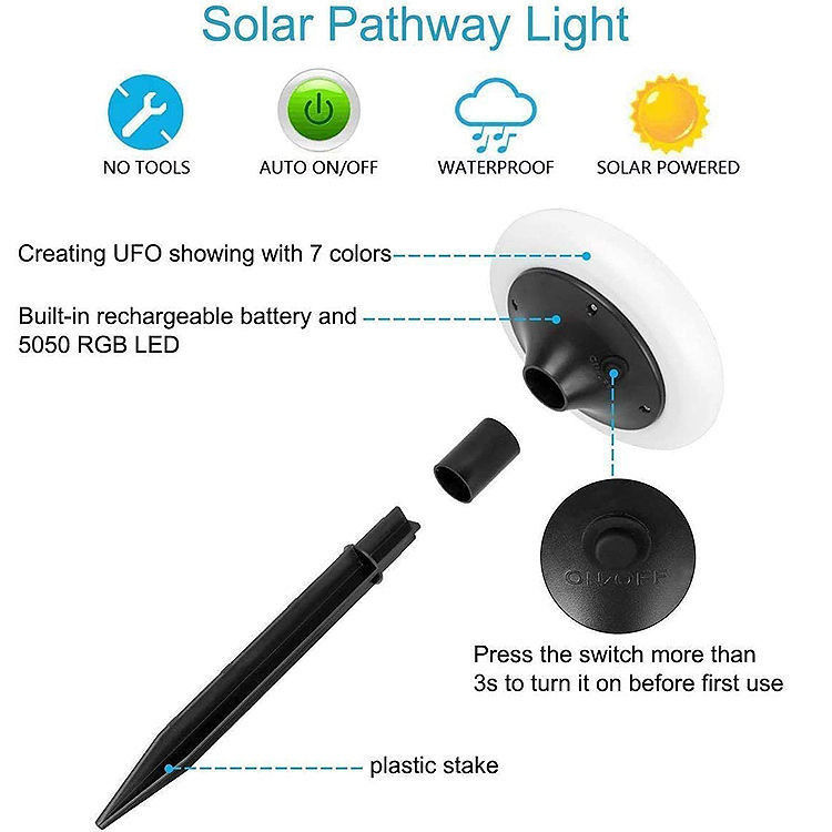 Luzes solares para o exterior 7 Luzes de passagem solar de mudança de cor para iluminação de jardim