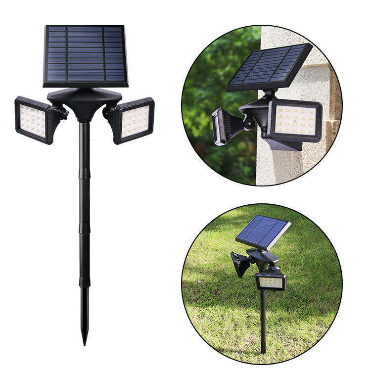 1- ABS PC Solar Alumínio Duplo Cabeças Iluminação de jardim para iluminação exterior superior