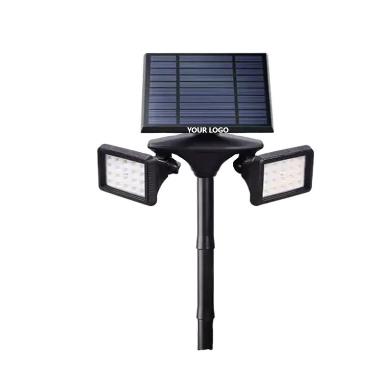 1- ABS PC Solar Alumínio Duplo Cabeças Iluminação de jardim para iluminação exterior superior