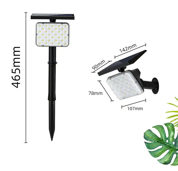 IP65 Alimentado com energia solar 64 LED Iluminação de gramado de jardim Iluminação de palco de paisagem exterior Iluminação de palco 2 em 1 Iluminação de parede sem fio