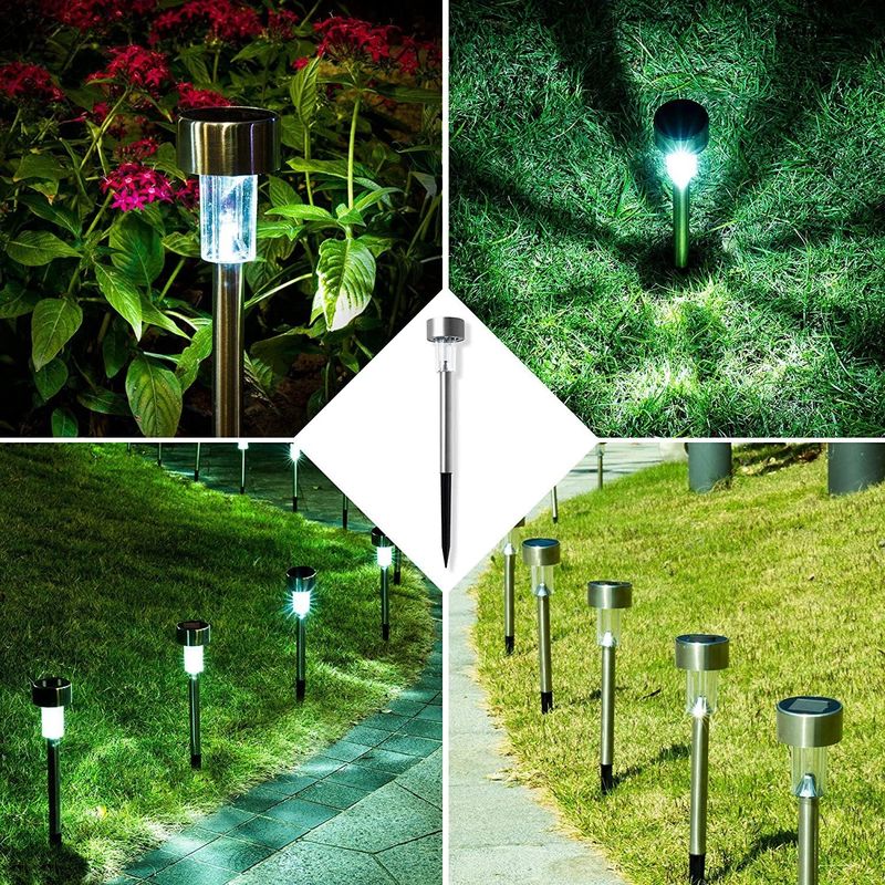 Lâmpadas de paisagem LED solares diretas para iluminação de jardim de aço inoxidável