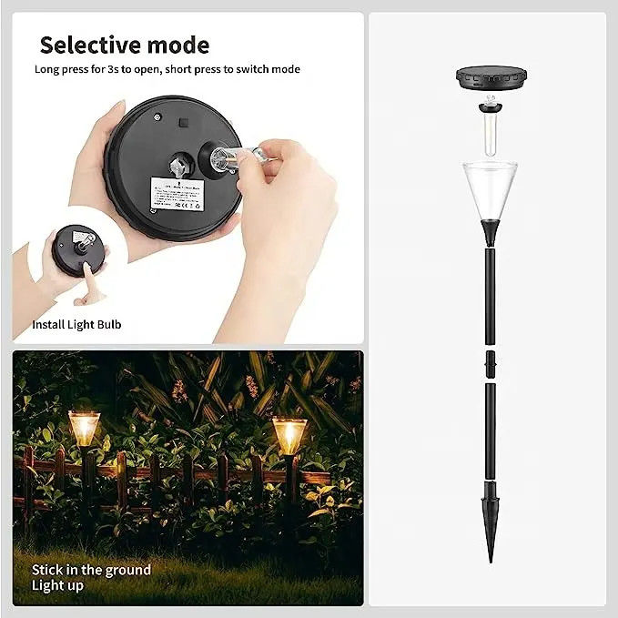 80 Ra Índice de Representação de Cor Exterior Alimentado com Energia Solar Branco Quente 2 modos LED Jardim Caminho Iluminação de gramado