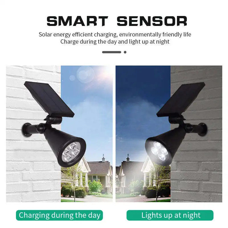 Fornecimento de energia solar 4 Led Spotlight Ip65 resistente à água Luz solar Spot para jardim ao ar livre