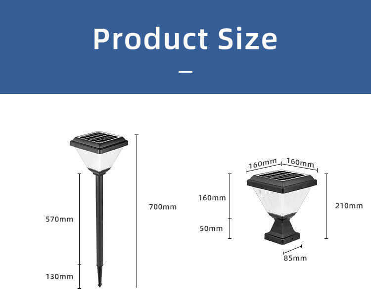 Iluminação exterior à prova d'água IP65 Post Garden Spike Led Gate Solar Pillar Light com ABS