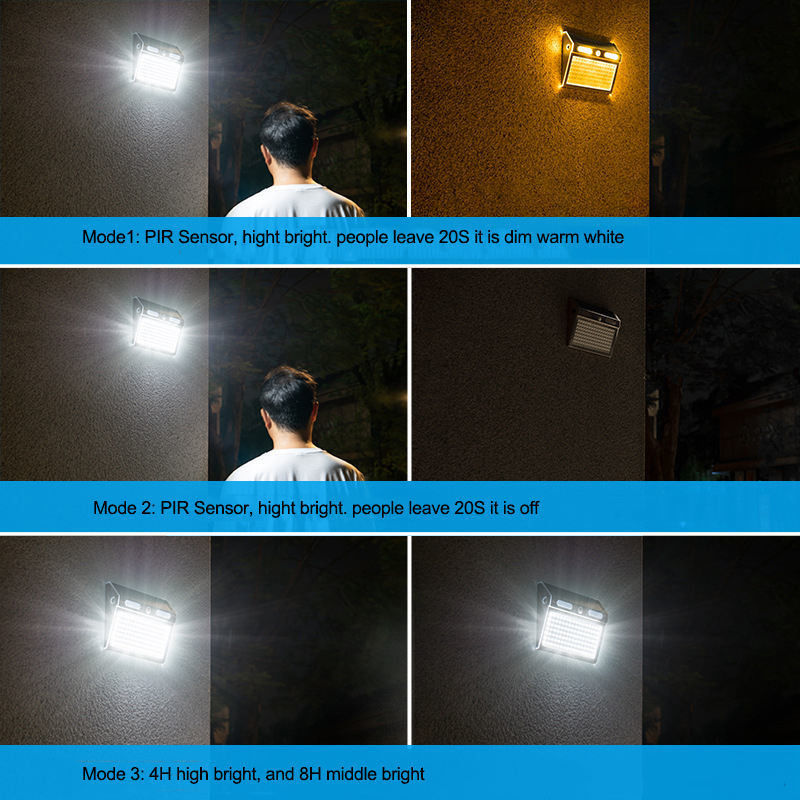 4 Modos de iluminação LED Solar exterior luz de varanda de parede com sensor de movimento proteção IP65