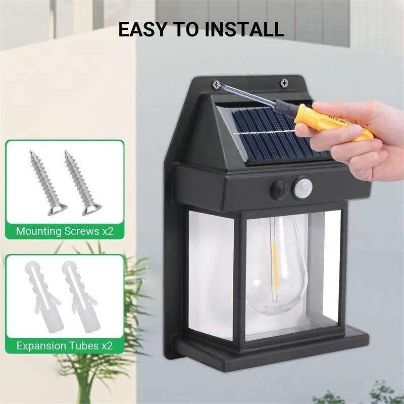 Lâmpada solar de parede à prova d'água de 80lm/w para decoração de jardins com sensor de movimento