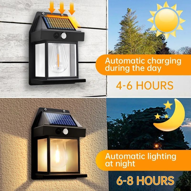Lâmpada solar de parede à prova d'água de 80lm/w para decoração de jardins com sensor de movimento