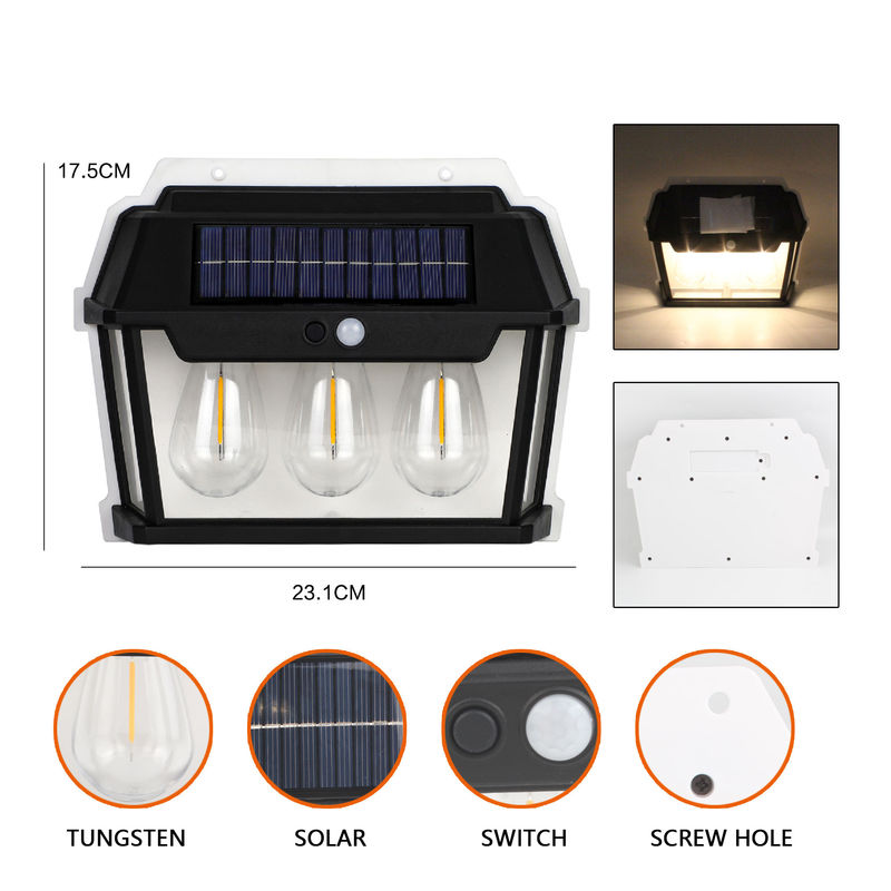 Luz de parede de indução de carregamento solar de três fontes de luz personalizáveis para PC ABS