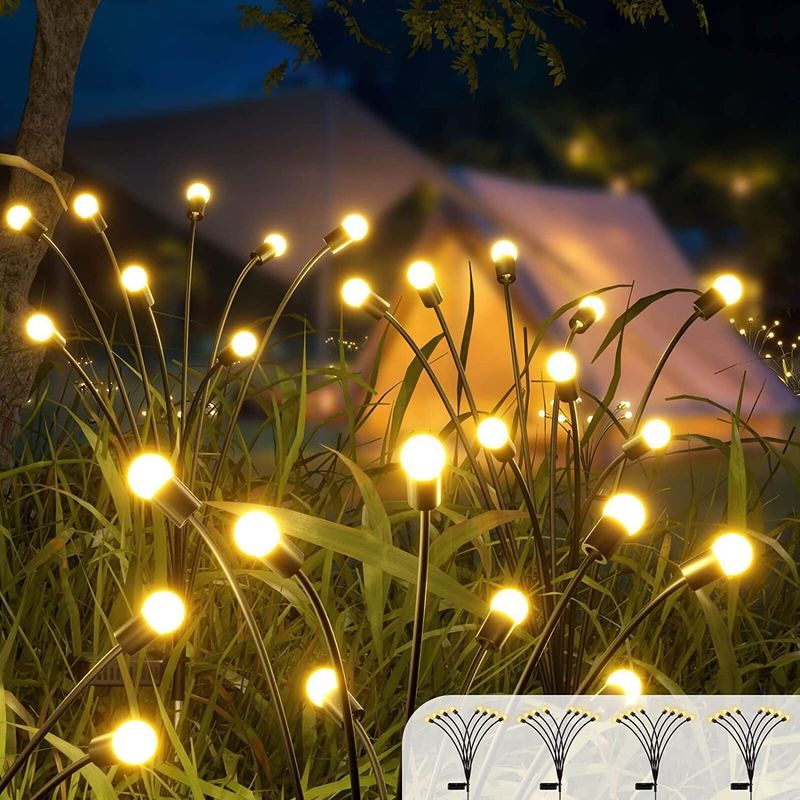 Lâmpada de fogos de artifício LED Solar Wind-Powered Swinging Firefly Garden Outdoor Rgb Firework Light