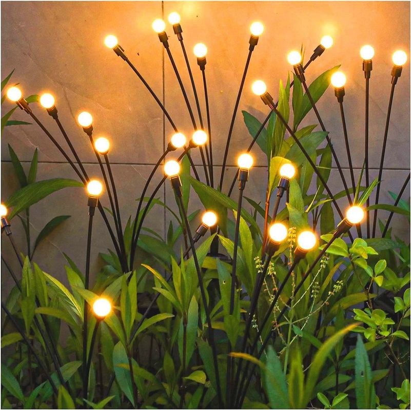 Lâmpada de fogos de artifício LED Solar Wind-Powered Swinging Firefly Garden Outdoor Rgb Firework Light