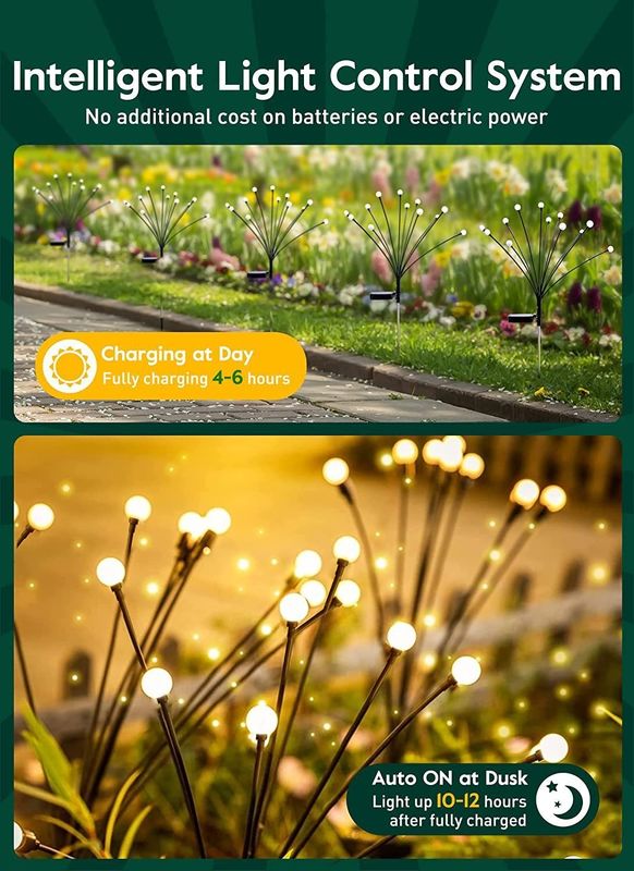 Lâmpada de fogos de artifício LED Solar Wind-Powered Swinging Firefly Garden Outdoor Rgb Firework Light