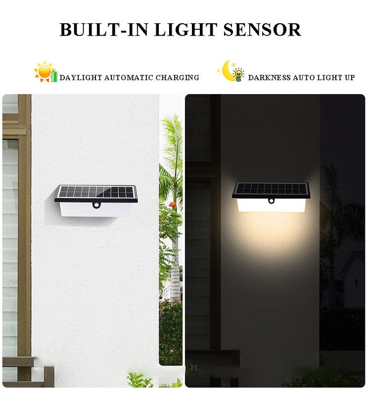 Lâmpada solar de parede à prova d'água Sensor de movimento LED exterior Lâmpada de decoração para parede de jardim