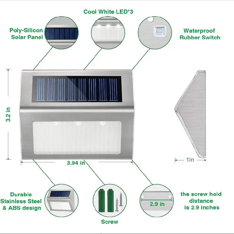 Lâmpada de terraço solar de aço inoxidável para balcão