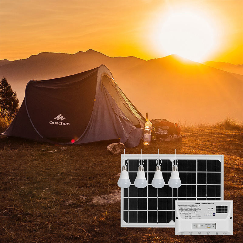 360° ângulo de feixe Luz de energia solar para acampamento Sistema de geração de energia exterior portátil