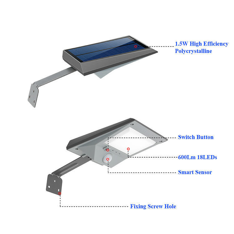 Fornecimento de energia solar LED de alta luminosidade Sensor de movimento moderno Luz de parede para jardim ao ar livre