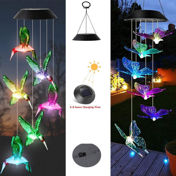 Led Indoor Hummingbird Home Decor Solar Wind Chimes Luz com opções personalizáveis