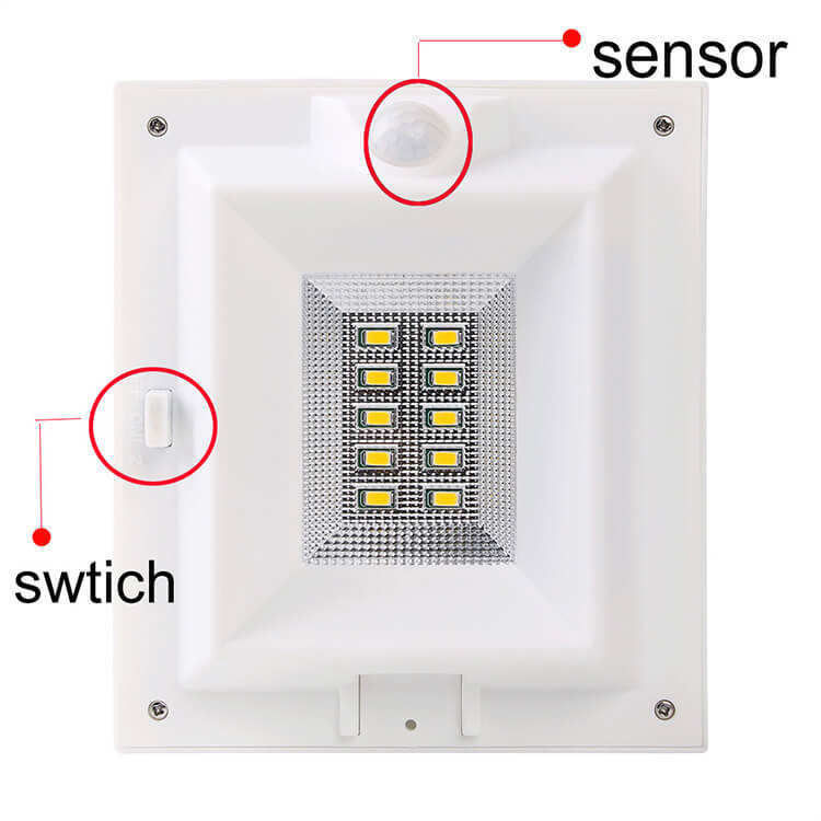 Luz solar de jardim montada na parede exterior com sensor de movimento PIR e fluxo luminoso de 300lm