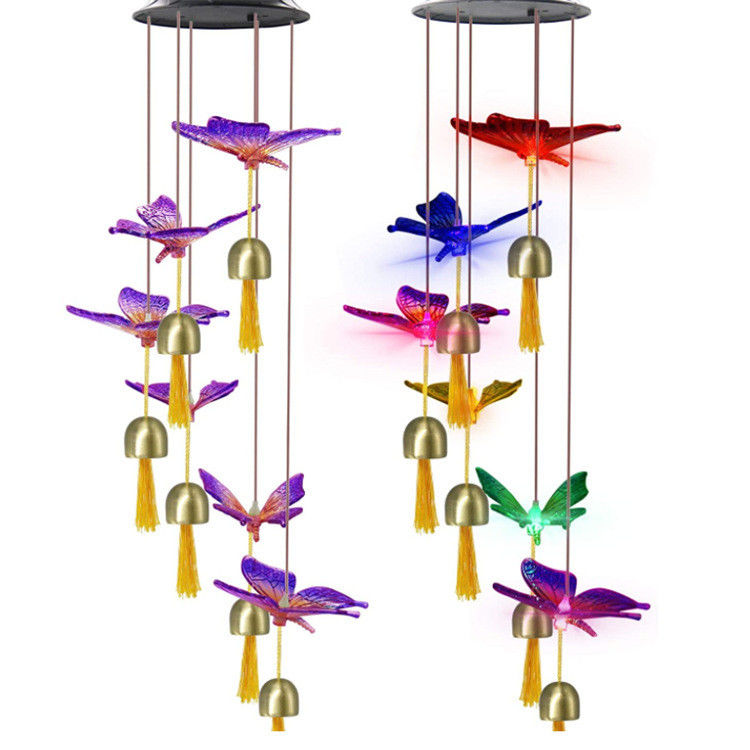 Lâmpada de vento de jardim Solar Sinos de vento Luz para decoração de borboleta interior personalizável