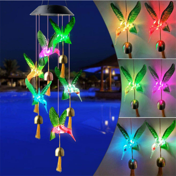 Lâmpada de vento de jardim Solar Sinos de vento Luz para decoração de borboleta interior personalizável
