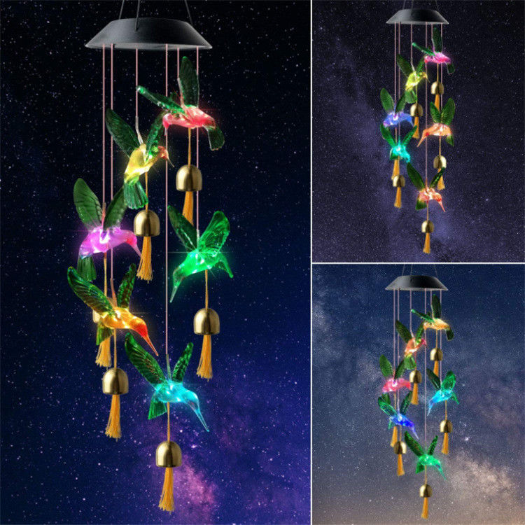 Lâmpada de vento de jardim Solar Sinos de vento Luz para decoração de borboleta interior personalizável