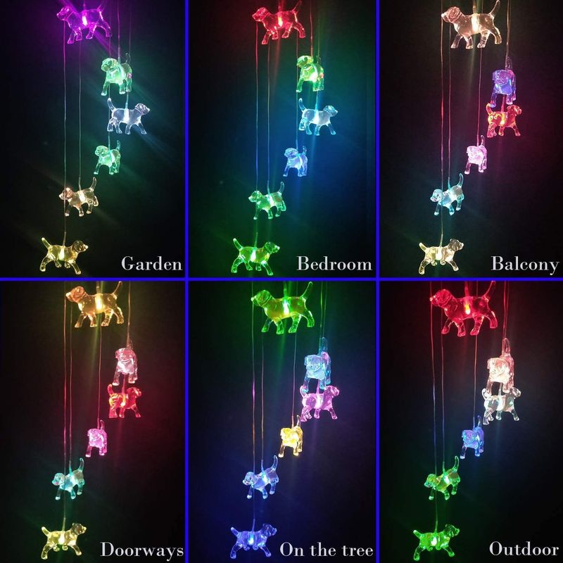 Vento Solar Chimes Luz para LED personalizável Cachorrinho Interior Casa Decoração no Jardim Colorido
