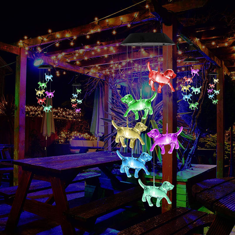 Vento Solar Chimes Luz para LED personalizável Cachorrinho Interior Casa Decoração no Jardim Colorido