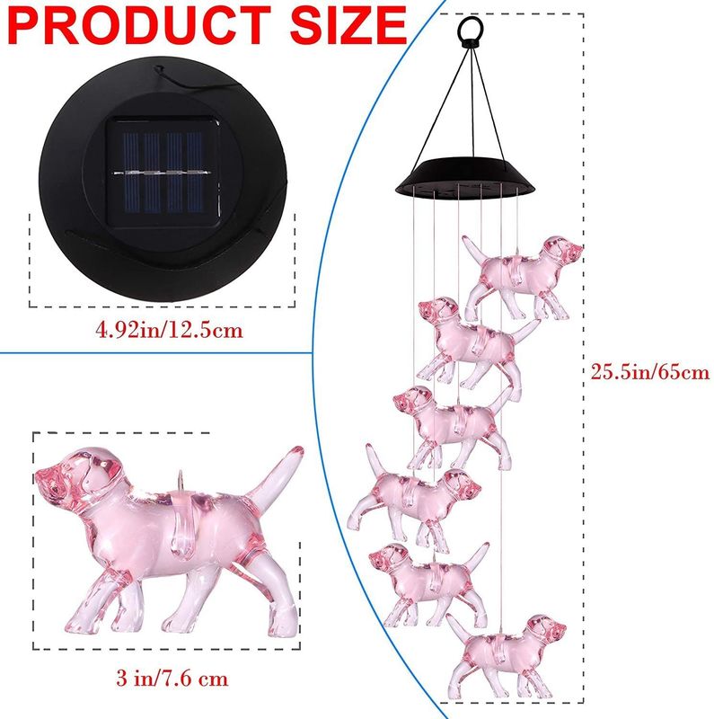 Vento Solar Chimes Luz para LED personalizável Cachorrinho Interior Casa Decoração no Jardim Colorido