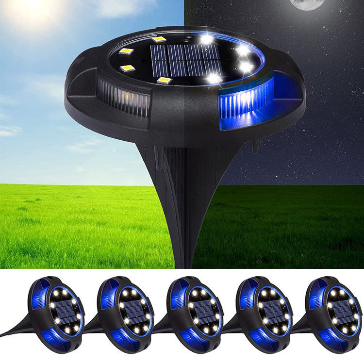 Luzes de disco a energia solar para caminhada de paisagem pátio LED à prova d'água jardim exterior