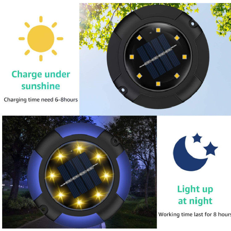 Luzes de disco a energia solar para caminhada de paisagem pátio LED à prova d'água jardim exterior
