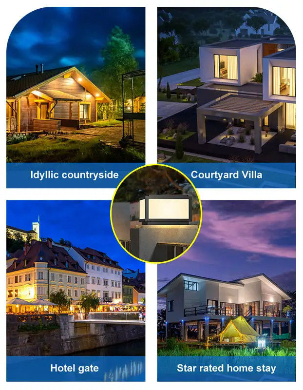 5000 horas de vida útil Solar Outdoor Courtyard Door Post Light para Lawn Club