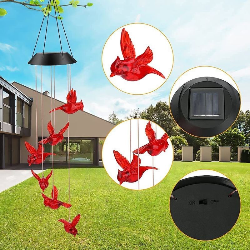 LED Solar Wind Chimes Waterproof Hummingbird Garden Bell Luz para decoração de casa ao ar livre