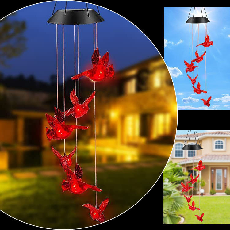 LED Solar Wind Chimes Waterproof Hummingbird Garden Bell Luz para decoração de casa ao ar livre