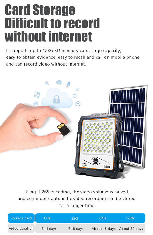 120° ângulo de feixe 100 200 300 400watt luz solar com câmera de Cctv alumínio LED luzes de inundação