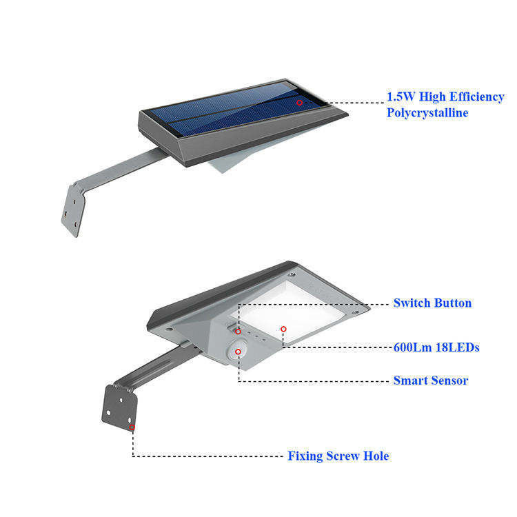 Lâmpada de parede recarregável solar LED super brilhante Sensor de movimento moderno ao ar livre Impermeável