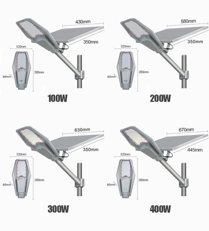 Serviço de soluções de iluminação 100W 300W 400W Luz solar de rua para estradas externas Impermeável