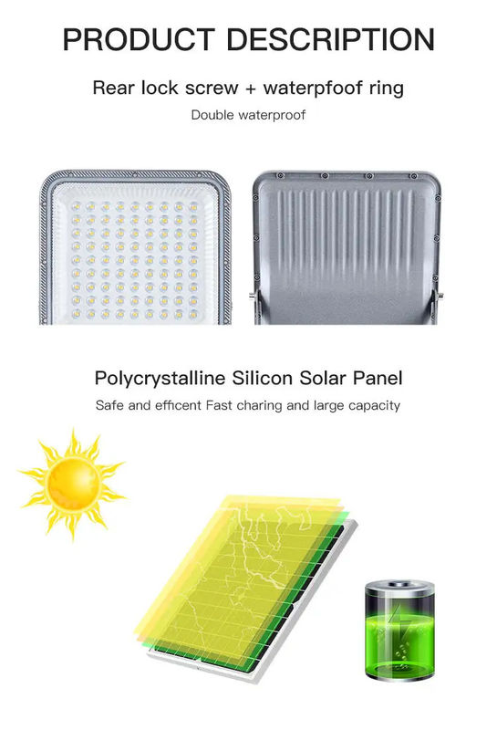 Lâmpada de inundação solar de 100w 200w 300w LED para iluminação estável e consistente