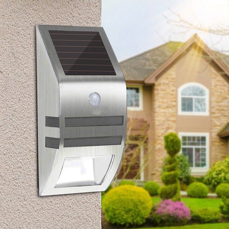 Lâmpada solar de parede exterior com material de aço inoxidável impermeável e sensor inteligente