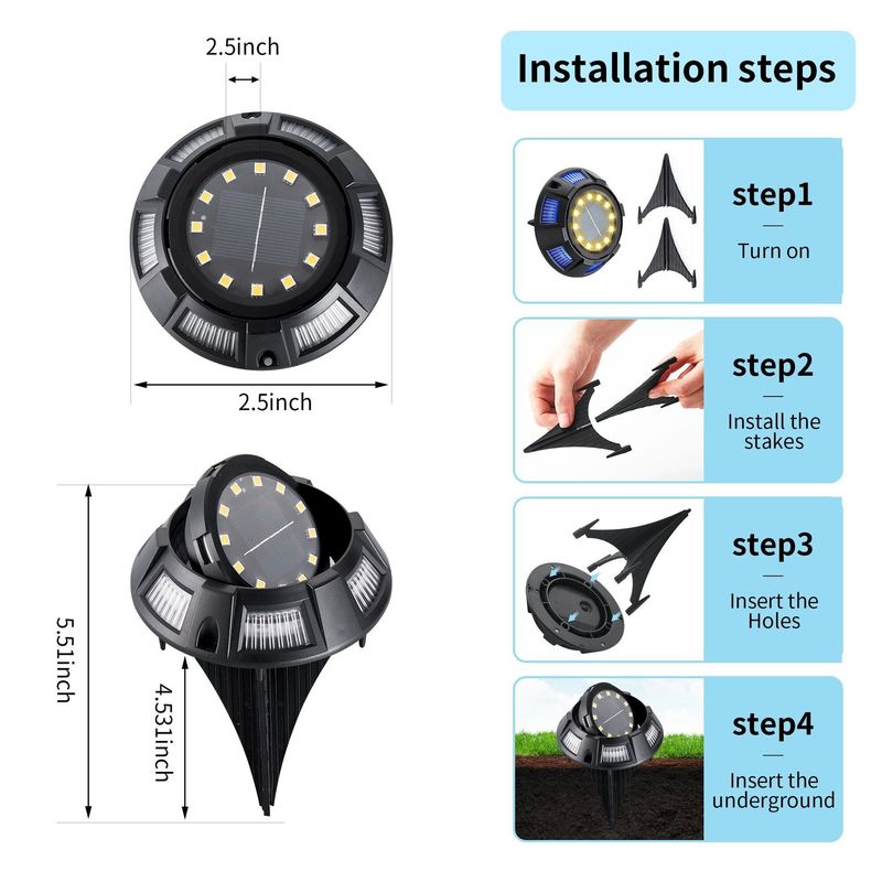 3V Voltagem de Entrada Luz solar subterrânea para decoração de jardim em ABS/Alumínio