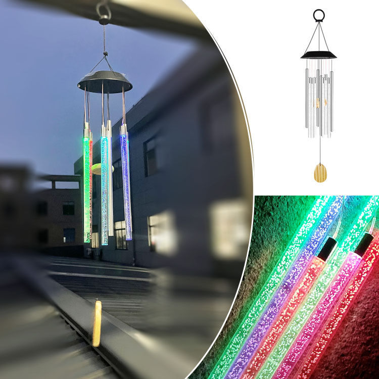 Chime de vento à energia solar à prova d'água com um design de beija-flor e borboleta que muda de cor