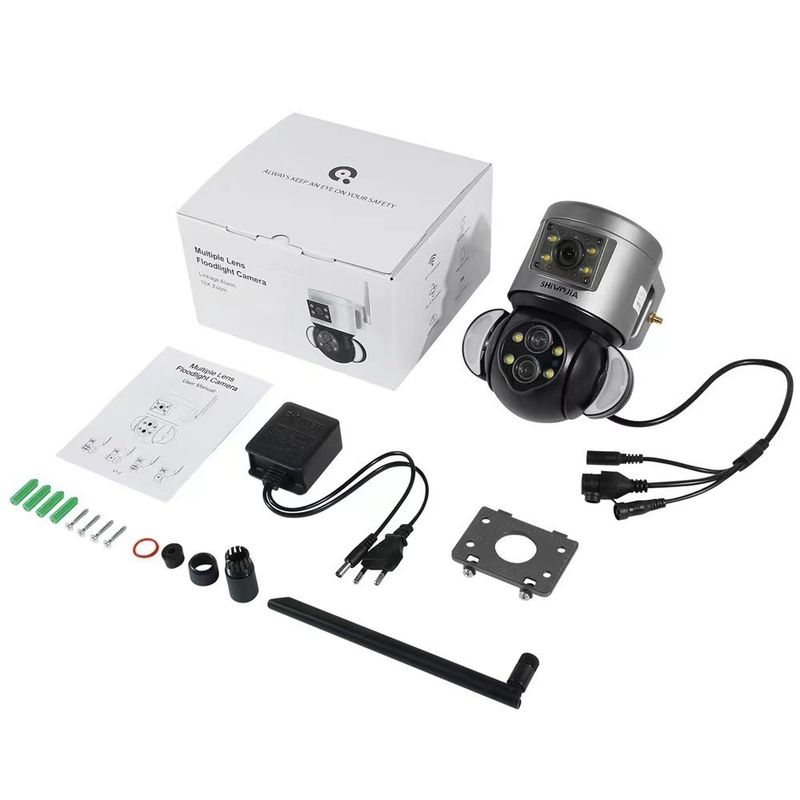 Câmera de segurança de câmera sem fio de 4 megapixels com múltiplas lentes e armazenamento em nuvem