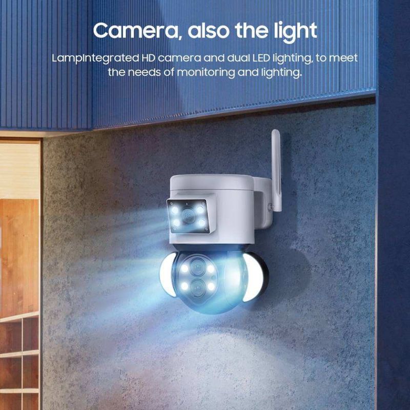 Câmera de segurança de câmera sem fio de 4 megapixels com múltiplas lentes e armazenamento em nuvem