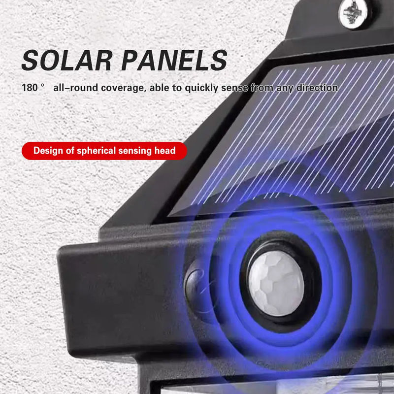 Lâmpada solar LED exterior com sensor de movimento Iluminação de parede Ip65 impermeável