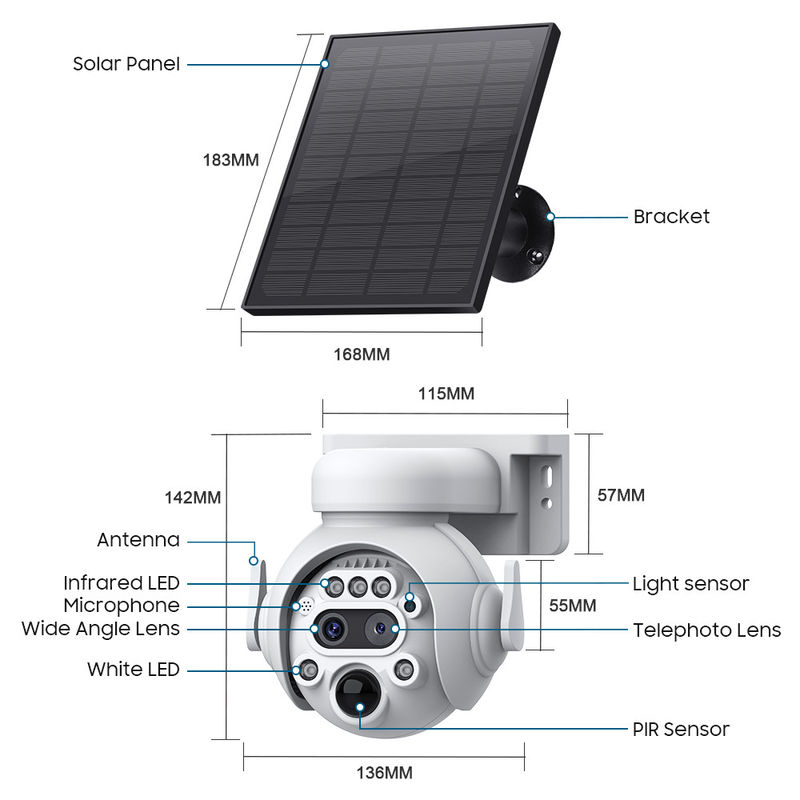 Cartão SIM GSM 4G IP66 Bateria solar de segurança IR PIR Câmera IP de energia solar